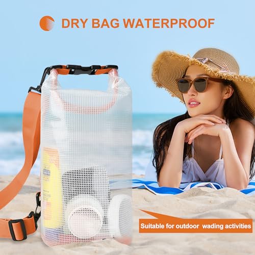 SENESS Dry Bag Waterproof, Translucent Mesh Roll-Top Lightweight Dry Storage Bag Backpack with Phone Case, 2-30L Optional, Suitable for Traveling, Swimming, Kayaking, Camping and Beach (White, 3L)