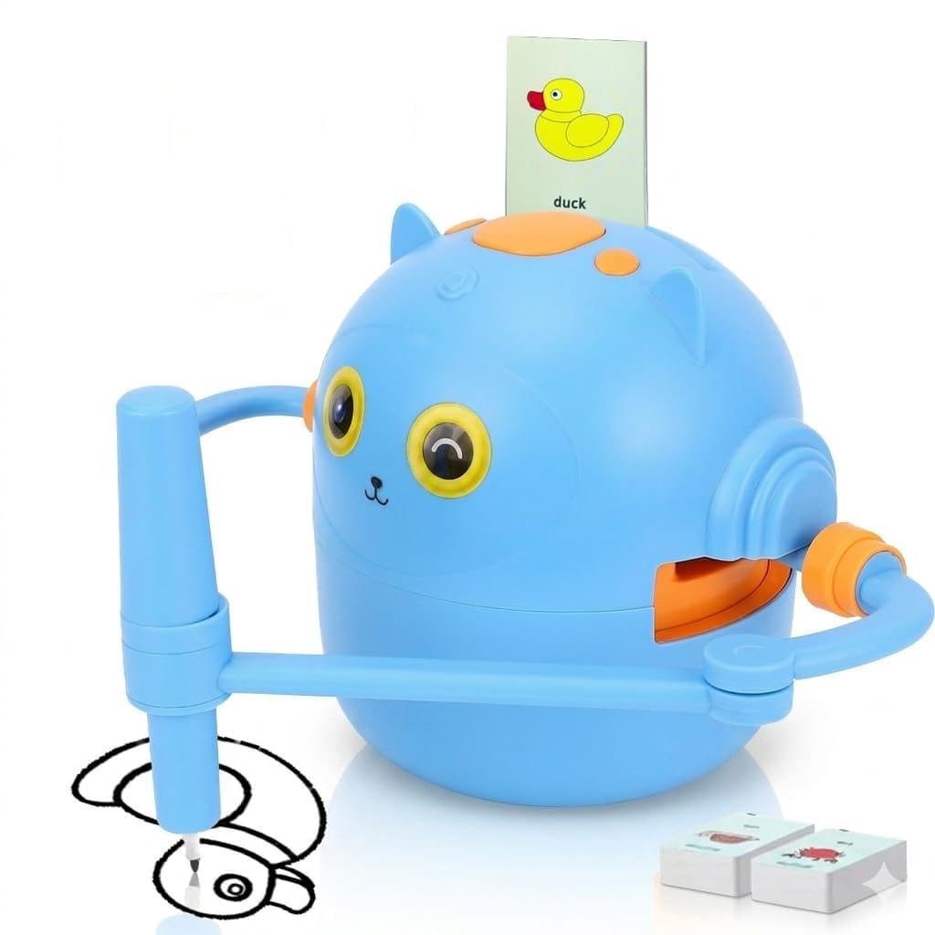 Topiky Magic Zeichenroboter für Kinder ab 3+, Malroboter für Kinder, Interaktiv mit 100 Lernkarten & Stiften – Pädagogisches Mal-Spielzeug (Blau)