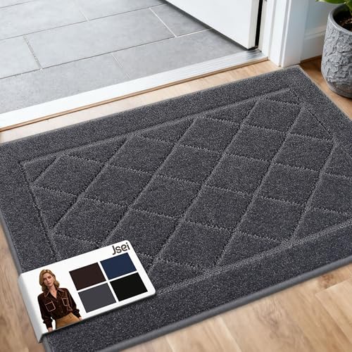 JSEI Dirt Trapper Door Mat 24"x36", Non-Slip Washable Entryway Mats, Dog Door Mat, Stain Resistant and Absorbent Floor Mats, Low Profile Welcome Mat for Front Back Door, Dark Grey