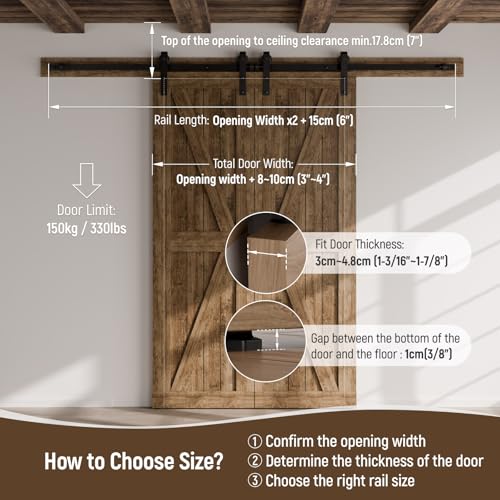 Image of CCJH 9FT Sliding Barn Door Hardware Kit, Heavy Duty, Smoothly and Quietly, Easy to Install, Fit 27 inch Width Double Door Panel, Basic Style Hangers Black