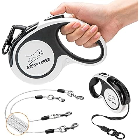 Chew Proof Retractable Dog Lead - Reflective Extendable Double Dog Leash for 2 Dogs with 2 No Tangle Strong Wire Ropes, 16 ft Heavy Duty Dual Dog Leash for Medium and Large Dogs Cover