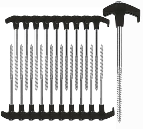 Cheardia 20 Pack Tent Stakes Heavy Duty, 8 Inch Screw in Tree Stake Kits Black Tent Pegs Camping Non-Rust Ground Stakes for Young Trees Straightening, Patio, Garden, Canopies, Grassland, Outdoor