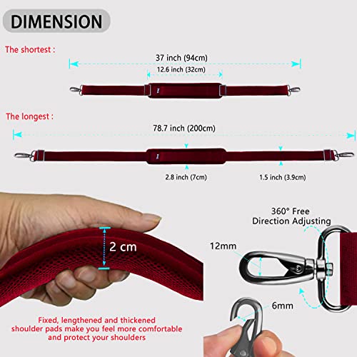 Image of ZINZ 79 inch Shoulder Strap, Extra-thick Fixed Cushion Pad and Dual Clasps Universal Replacement Strap with Metal Swivel Hooks for Laptop Bags, Luggage Bags, Camera, Crossbody (200cm,Red)