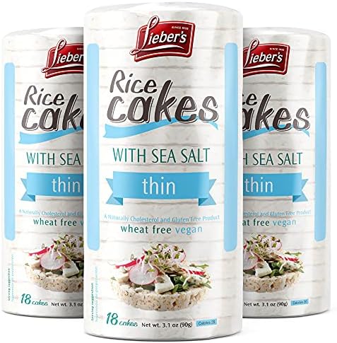 LIEBERS Rice Cakes, Kosher Certified Snack, Dairy Free, Wheat Free, Gluten Free, And Vegan options (pack of 3) (Sea Salt)