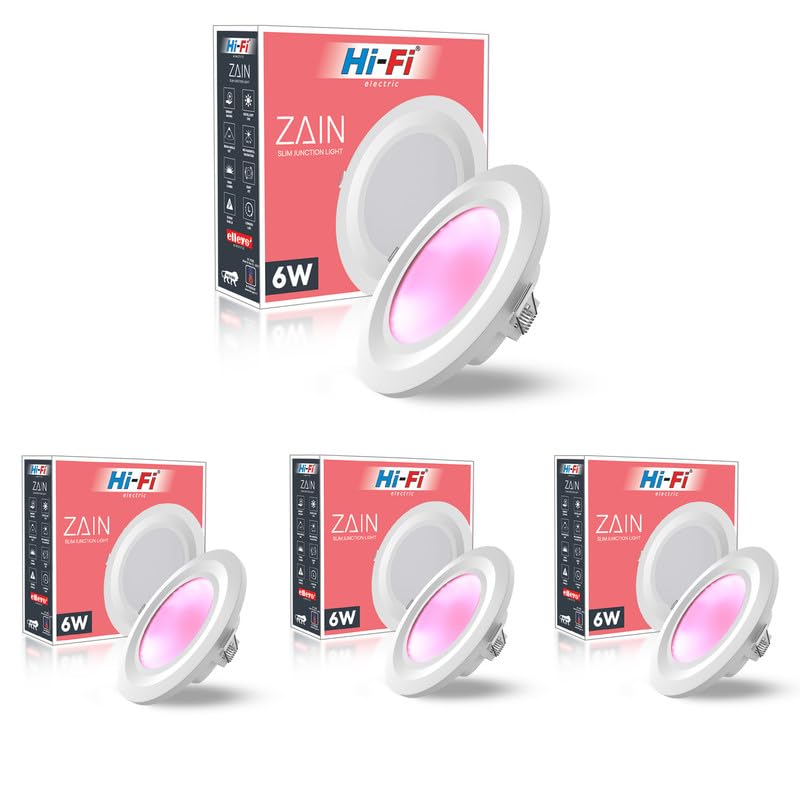 Image of elleys' Zain 6 Watt Junction Box Led Ceiling Light| Cut Out- 75 mm|BIS Certified| Pink Color Ceiling Light for Hall,Room,Office | Led Downlighter Colour (Pink) Pack of 4