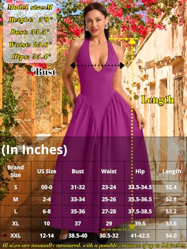 Image of ChiaoLezhee Deep V Neck Dress, Halter Maxi Dresses, Vacation Date Night, Sexy for Women Corset Flowy Wedding Guest Drop Waist