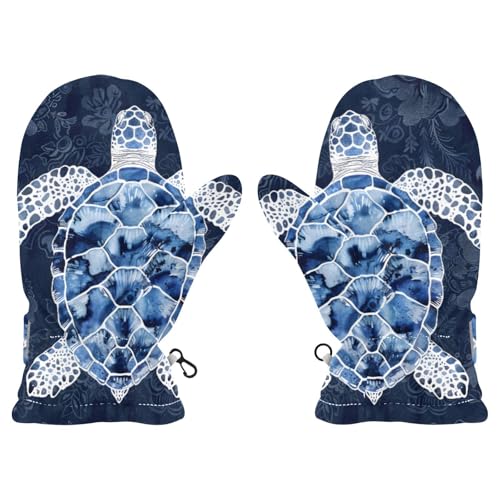 Kid's Winter Gloves Children Warm Gloves Blue White Sea Turtle for Boys Girl Age 4-6 Years