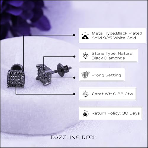 Dazzlingrock Collection Round Black Diamond Dice Shaped Unisex Stud Earrings (Color Black, Clarity Opaque) in Black Plated 925 Sterling Silver4