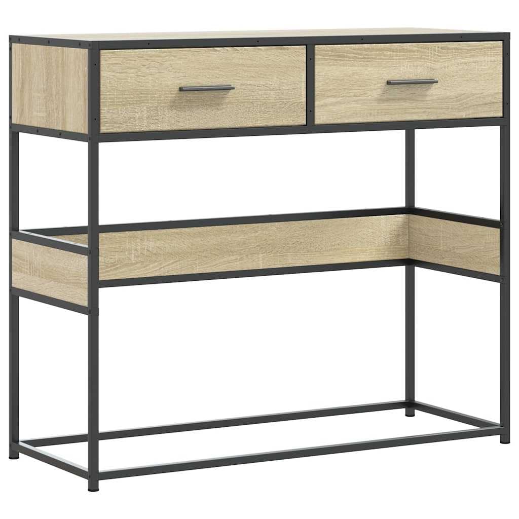 Tavolo Consolle Rovere Sonoma 90x35x80 cm con Cassetti e Ripiani | Mobile da ingresso salvaspazio con struttura in metallo stabile, ideale per organizzare corridoio e soggiorno.