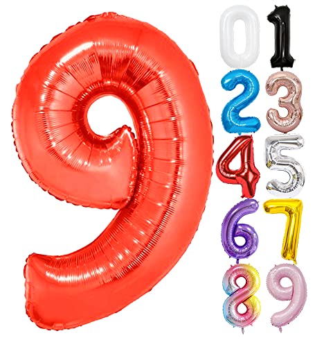 FAMULIA 数字 風船 バルーン 誕生日 大きい 特大サイズ (赤, 9(特大サイズ))