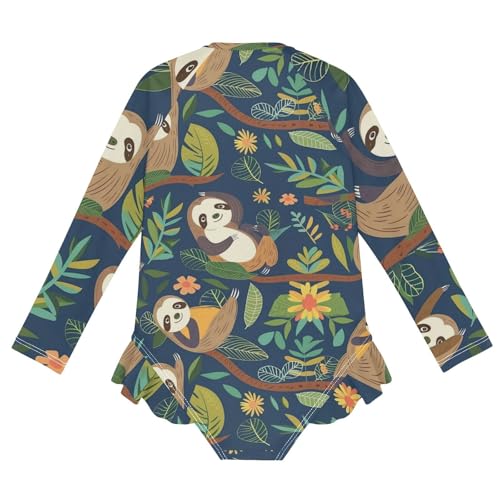 Girls One Piece Swimsuits Long Sleeve Swimsuit Zipper Bathing Suits Sloth Forest Animal Blue2