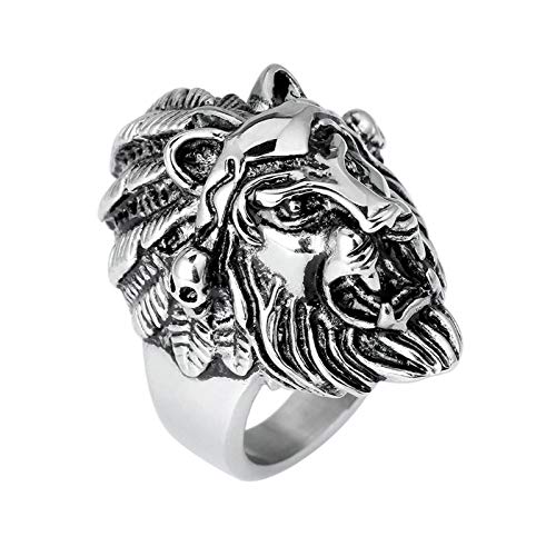 Bague acier inoxydable homme tête de mort argentée grand anneau motard gothique