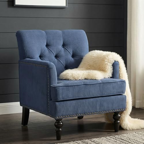 Sillón Tapizado Clásico Azul Corduroy Compacto miniatura 1