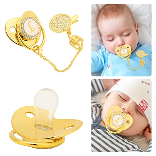 Image of Baby Pacifier, Curved Design Orthodontic Pacifier with 26 Variants Chain Clip for Newborns Toddlers Sleep Travel Teething (L)