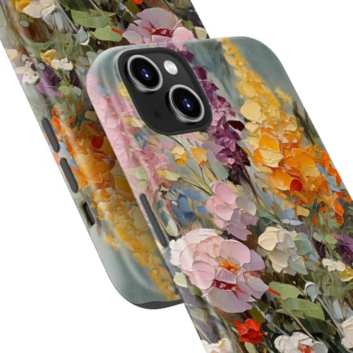 Image of Goodon for iPhone 15 Plus Case Cute - Wireless Charging Compatible - Dual-Layer Hard Shell + Silicone Cover - Protective Phone Case with Trendy Designs for Women - Oil Painting Flowers