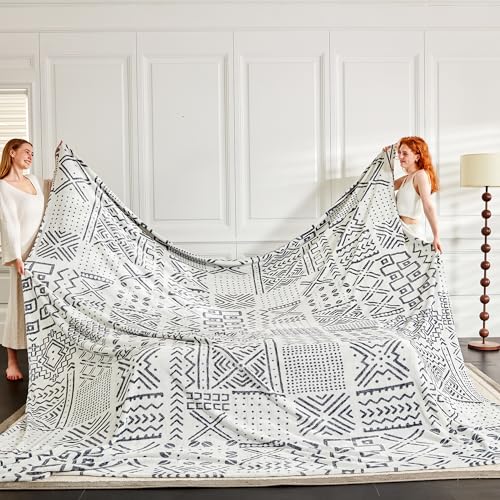 Serenhom Soft Cozy 120x120 Inches Seamless Oversized King Fleece Blanket Giant 10x10 California King Blanket Extra-Large Flannel Blankets for Bed Sofa Couch Travel Symbol Light Grey