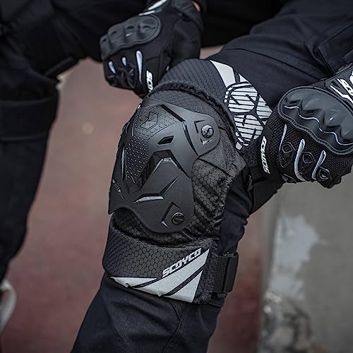 SCOYCO Motorcycle Knee Pads Men Knee and Shin Guard Black Knee Cap Pads Protector Dirt Bike Body Armor for Motocross Racing Mountain Biking