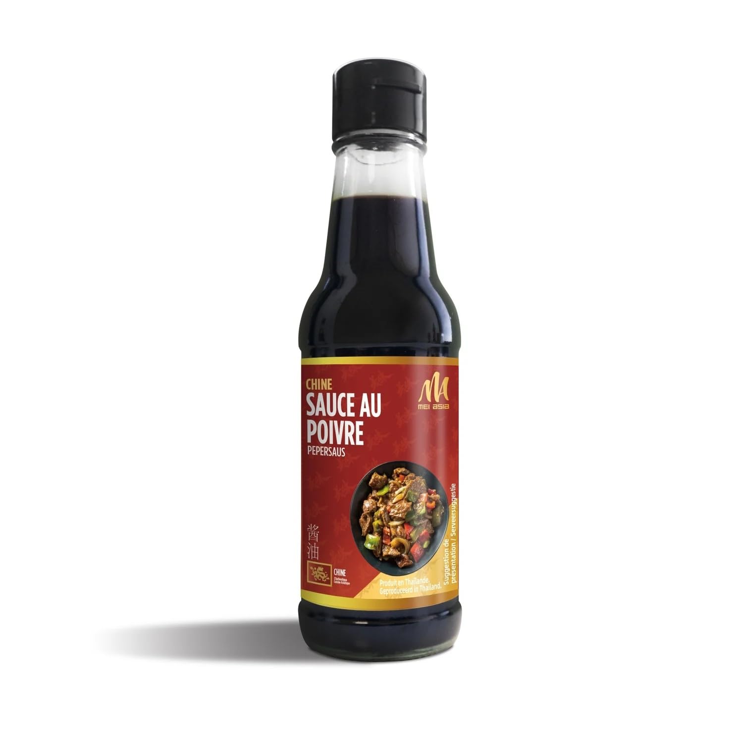 MEI ASIA - Sauce au Poivre Noir et Soja - Recette de Thaïlande - le flacon de 150mL - Le Lot De 4