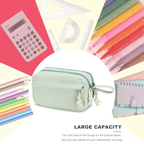 Image of Bluboon Big Capacity Pencil Case Pencil Pouch Pen Case School Supplies Cute Pencil Box Pencil Bag for Teen Girls Boys Women Man (Green White Stripes)