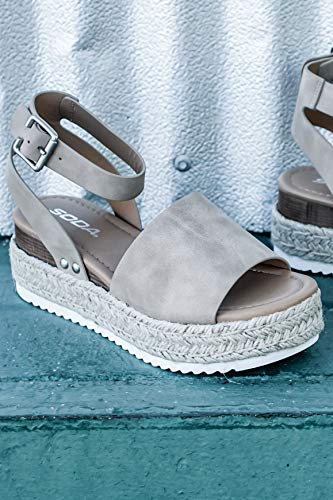 Image of Soda Topic Grey Casual Espadrilles Trim Rubber Sole Flatform Studded Wedge Buckle Ankle Strap Open Toe (11)