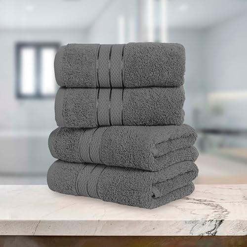Image of Elegant Comfort Three Line Popcorn Towel Set for Bathroom 16 x 28 inches, Premium Hotel Quality 4-PACK Hand Towels, 100% Turkish Cotton, Soft and Durable, Quick Dry and Highly Absorbent, Charcoal Gray