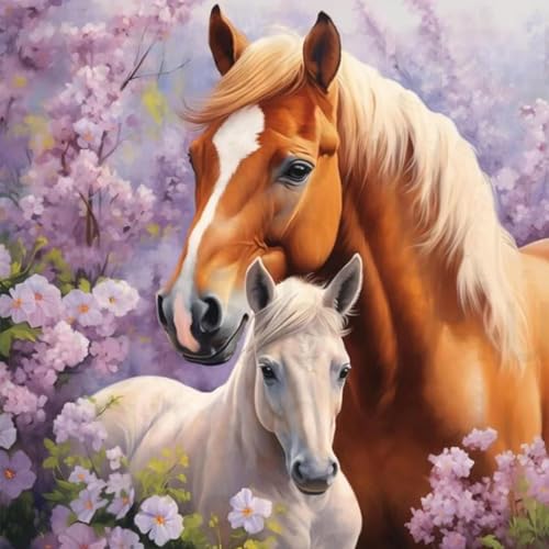 Lxmsja Diamond Painting Cheval Adulte, 5D Diamond Painting Animaux, Cheval Broderie Diamant Kit Complet, DIY Peinture Diamant Strass Point de Croix Cristal Painting pour...