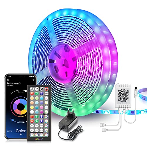 Mexllex LED strip 15M (1Rolle), Bluetooth RGB LED Streifen mit App-Steuerung, Led Lichtband Selbstklebend Sync mit Musik, Flexibel LED Lichterkette für Weihnachtsdeko, Küche, Party Cover