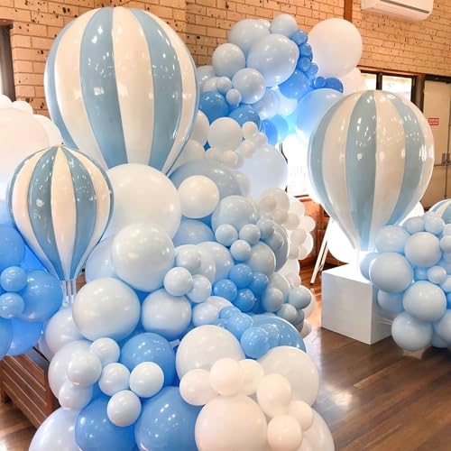 Image of PartyWoo Light Blue Balloons 100pcs Different Sizes of 18 12 10 5 Inch Baby Pastel Sky Aqua Blue Balloon Arch Kit Garland for Birthday Gender Reveal Baby Shower Graduation Party Decorations Blue-Y4