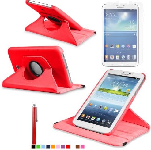360 Degree Rotating Cover Case for Samsung Galaxy Tab 3 7.0 SM-T210 / SM-T217 with Screen Protector and Stylus Galaxy tab 3 7 case from Sheath [ Does not Fit Galaxy Tab 3 Lite SM-T110 ] (Red)