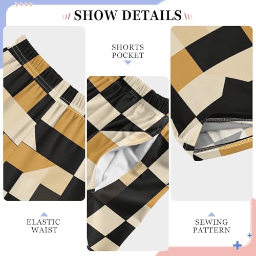 Boys' Pants Irregular Yellow Black Checkerboard Long Bottoms Jogger Pants Elastic Waist Trousers with Pockets S-XL4