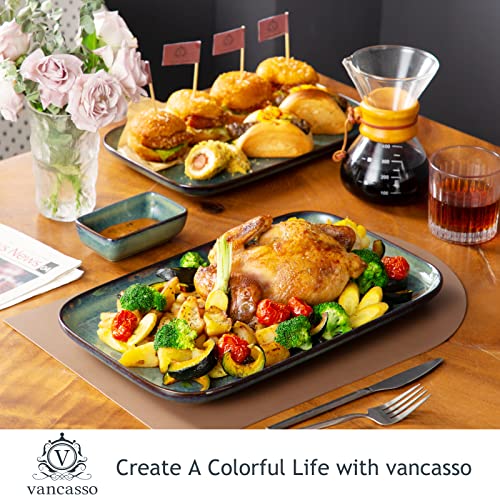 Vancasso Stern Serving Platters Set Of 3, 15/13/ 11 Inches Rectangular Serving Plates, Green Serving Trays For Entertaining, Party #TOP4