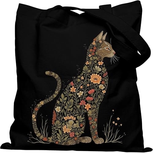 DYALE Cat Themed Canvas Tote Bag with Snap Closure