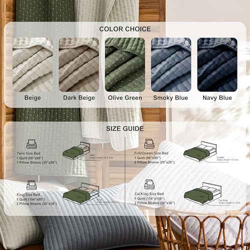 WDCOZY Blue Cross Stitch Queen Size Quilt Set, Striped Lightweight Soft Bedspread, Channel Farmhouse Rustic Coverlet, All Season Country Bedding, Thin Comforter by WDCOZY - Used condition - Image 8