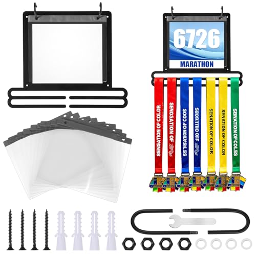 Zyghjort Race Bib and Medal Display Hanger, Running Bib Holder, Wall Mounted Hanging Rack Stands,
