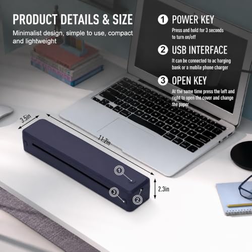 Image of EKIY 2026 Mini Wireless A4 Inkless Thermal Printer | Portable, Rechargeable 2600mAh Type-C | Android, iOS & Laptop (Bluetooth /USB) | 1 Year Warranty (Blue)