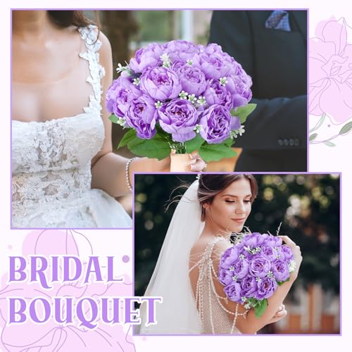 Image of 8 Pack Purple Peonies Artificial Flowers, Fake Silk Hydrangea Bouquet for Bridal Wedding Home Table Decor Reusable Dining Opening Ceremony Birthday Arrangement Faux Floral