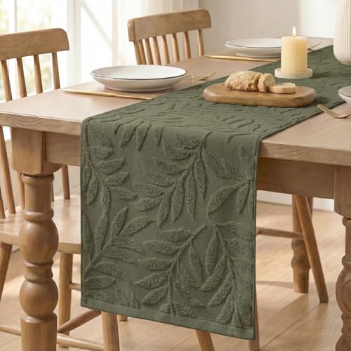 Artoid Mode Olive Green Soft 3D Jacquard Leaves 100%Cotton Spring Table Runner, Holiday Kitchen Dining Table Decoration for Home Party Decor 13x72 Inch by Artoid Mode - Image 6