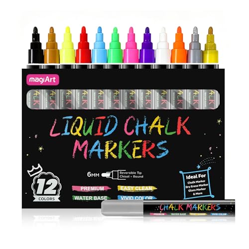 12 abwaschbare Kreidestifte für Tafel, ideal für die Herstellung von Glückwunschkarten und Geburtstagspartys, neon Kreidestifte, Tafelschreiber, geeignet für Fenster, Gläser, Flaschen und Tassen,DIY