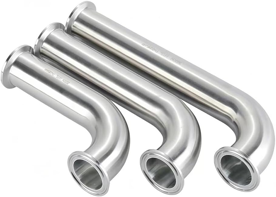 SS304 Stainless Steel 90 Degree Elbow Clamp, Quick Installation Extended Unilateral Fitting, Internal & External Polished, Tri-Clamp Ferrule, 1PC(32 chunk 50.5 L254mm)