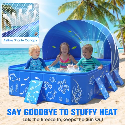 Image of 2026 Kiddie Pool with Canopy,Baby Beach Pool for Toddler53x40x33IN