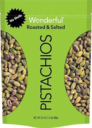 Wonderful Pistachios No Shells, Roasted & Salted Nuts, Resealable Bag, Protein Snacks, Gluten Free, Healthy Snack,24 Ounce (Pack of 2)