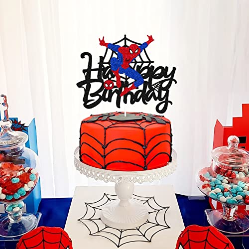 Spider Cake Topper Spider Birthday Cake Decoration Spidey Happy Birthday Cake Decor For Men Boy Children Bday Party Supplies Double Sided Glitter Black Décor #TOP3