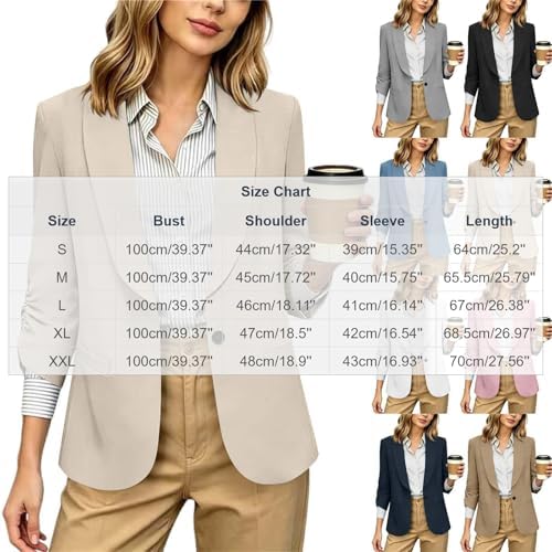 Womens Spring Jacket, Spring Blazers for Women Business Casual Lapel Collar Long Sleeve Open Front Work Office Suit Jackets Fall Light Outfits 2026 Beige M - 2