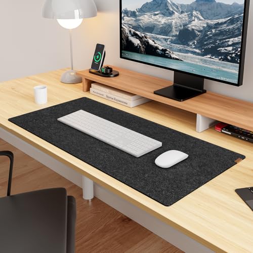 YSAGi Large Felt Desk Pad 80 x 40 cm, Non-Slip Desk Mat for Office & Home, Protective Computer Mat for Desk, Keyboard and Mouse Pad, Black