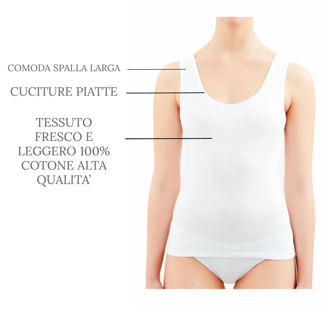 3-6 Pezzi Canotta Intima Liscia 100% Cotone Mercerizzato Spalla Larga Canottiera Intima Donna in Cotone Leggero, Top Donna Spalla Larga Liscia 23-14