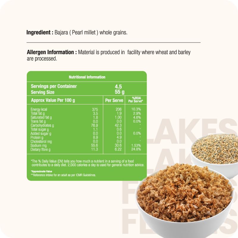 Image of SkyRoots Jowar Flakes & Bajra Flakes Combo 500g - Millet Cereal | Healthy Breakfast Cereal | No Added Sugar | High Fiber | Sorghum Flakes | Pearl Millet Flakes | Ready to Eat Snack | Pack of 2 ( Each 250g)