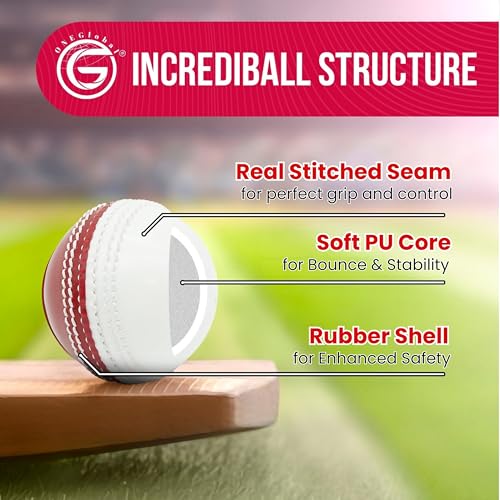 Image of Soft Rubber Cricket Ball for Practice | Outdoor & Indoor Practice Cricket Ball with Core & Stitched Seam | Realistic Feel, True Bounce & Swing for Practice, Honing Skills & Family Fun