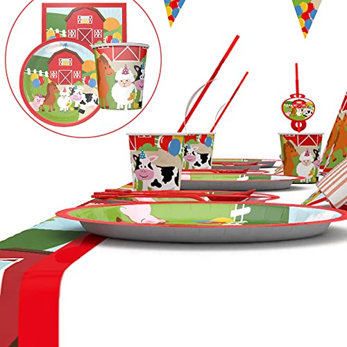 MEZHEN Kuh Partygeschirr Bauernhof Kindergeburtstag Deko Tier Geburtstag Party Geschirr Pappteller Becher Servietten… – Bild 8