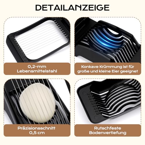 Foto von BIBURY Eierschneider aus Edelstahl, Robuster Aluminium Schneider für Eier, Eischneidewerkzeug, Egg Slicer Einzeln Gespannte Edelstahldrähte Pilze, Erdbeeren, Weiches Obst, Spülmaschinenfest