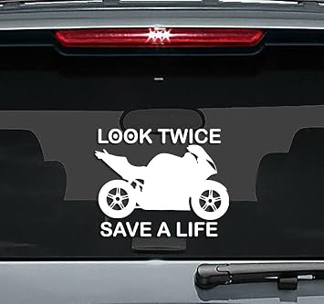 MADI Look Twice Save A Life Motorcycles are Everywhere 9 in. Sticker Decal for Laptop Wall Car Window Bumper Guitar Refrigerator Car Body Folders Vehicle Tailgates
